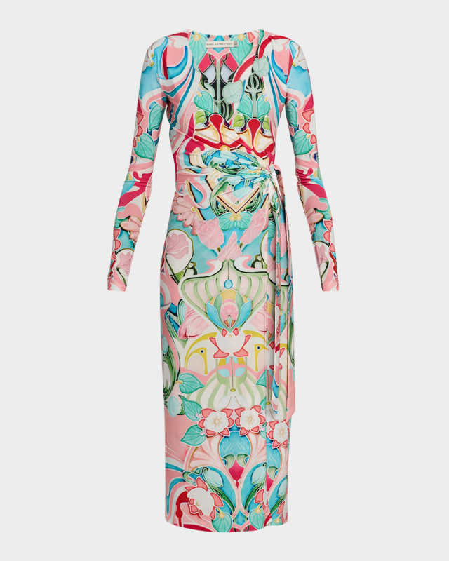 Karola Long-Sleeve Wrap Midi Dress